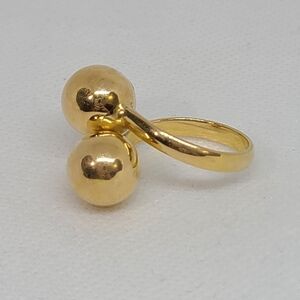 18k Solid Yellow Gold Double Sphere Ring sz 8.25